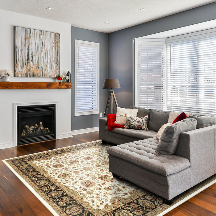 Indo Persian 8x10 Ivory/Black Wool and Silk