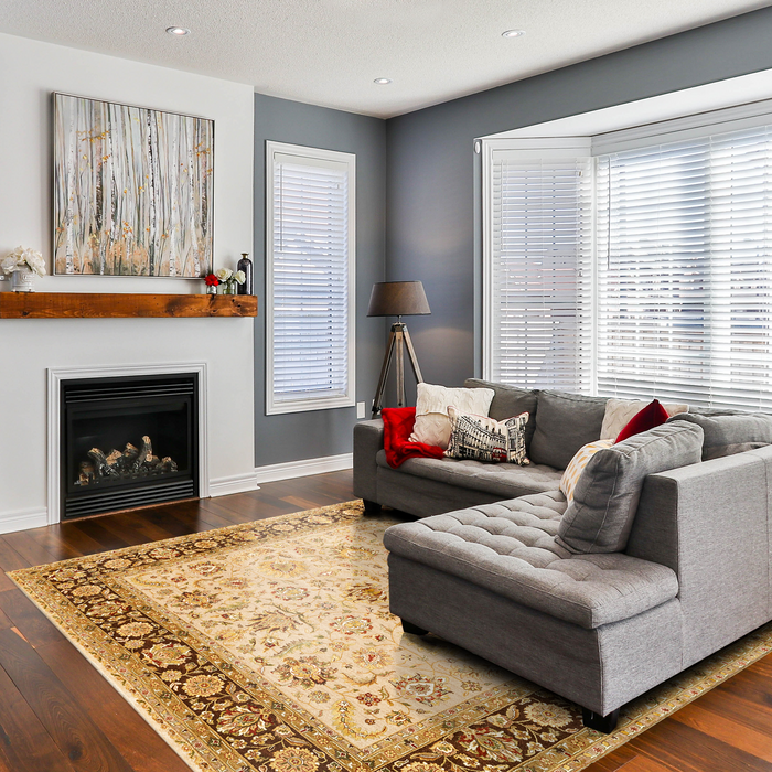 New Mashad 8x10 Ivory/Brown Wool and Silk