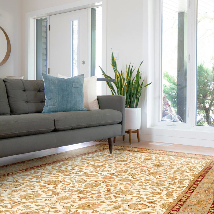 Hope Kashan Beige/Light Green Wool and Silk