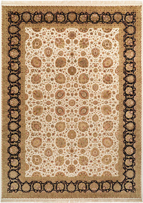 Enchante Indo Persian 8x10 Ivory/Beige/Black Wool and Silk