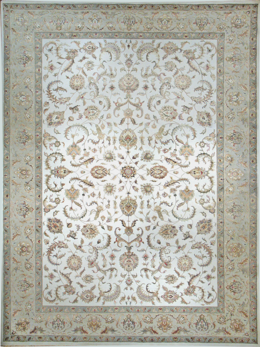 Grand 10x14 New Sarouk Ivory/Beige Wool and Silk