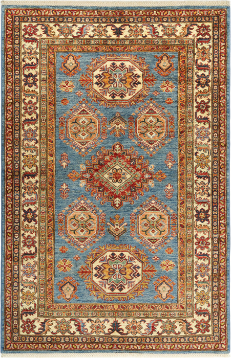 Super Kazak 4x6 Light Blue Ivory Red