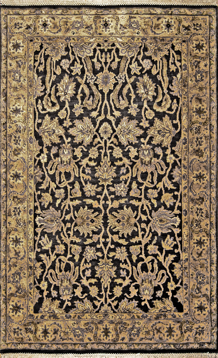 Antique Finish 4x6 Aubergine/Beige Hand-spun Wool