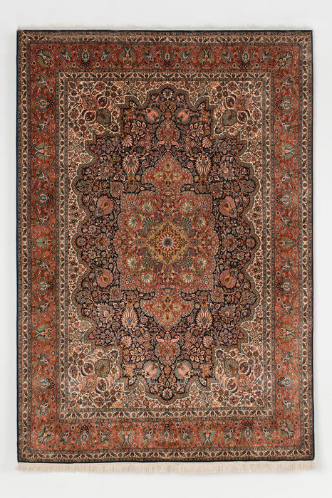 Kashan 6x9 Silk Black and Orange