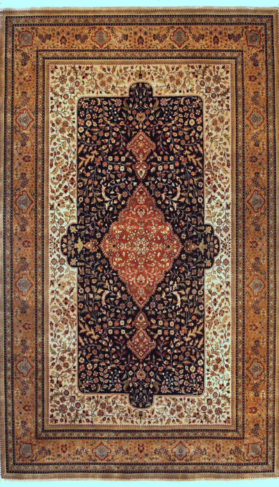 Shah Kashan 5x7 Beige/Red/Navy Wool