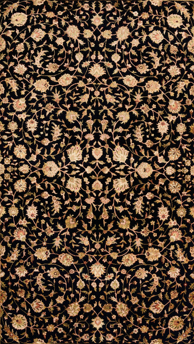 Kashan 6x9 Black/Burgundy Wool and Silk