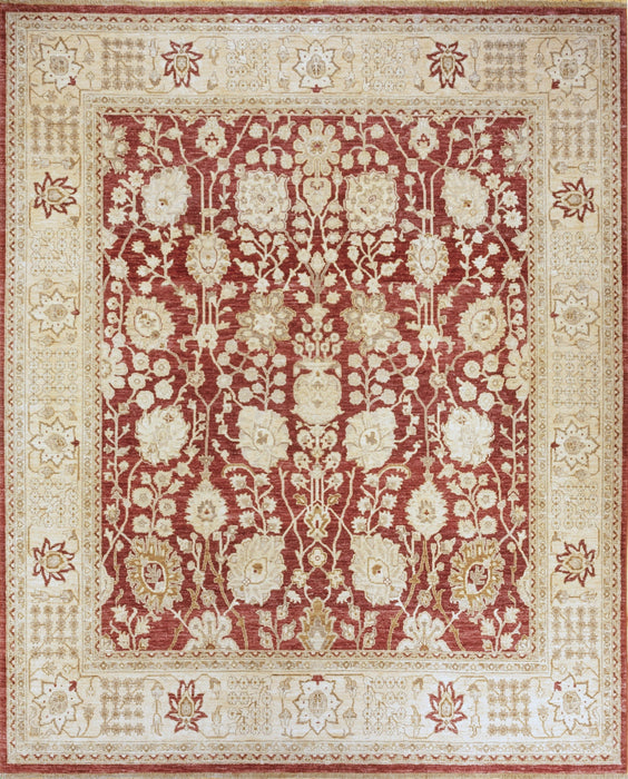 Chobi 8x10 Maroon/Ivory Border Ghazni Wool