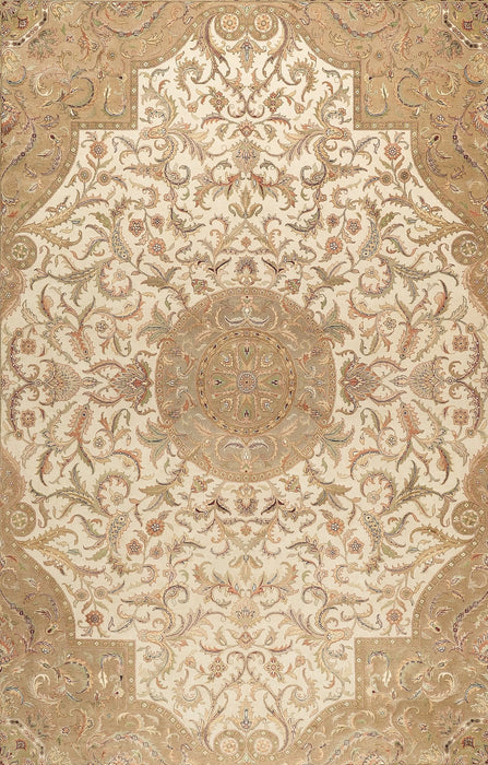 Indo Persian Varanasi 9x12 Beige/Light Green Wool and Silk