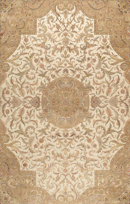 Varanasi 8x10 Beige/Light Green Wool and Silk