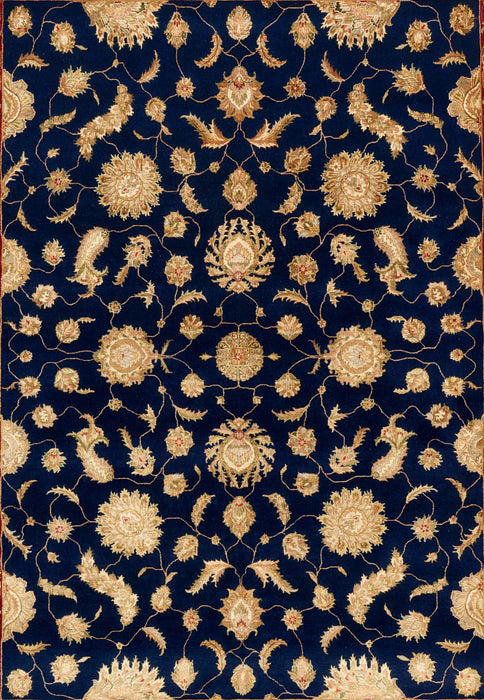 New Varanasi 8x10 Gold/Ivory/Blue Wool and Silk