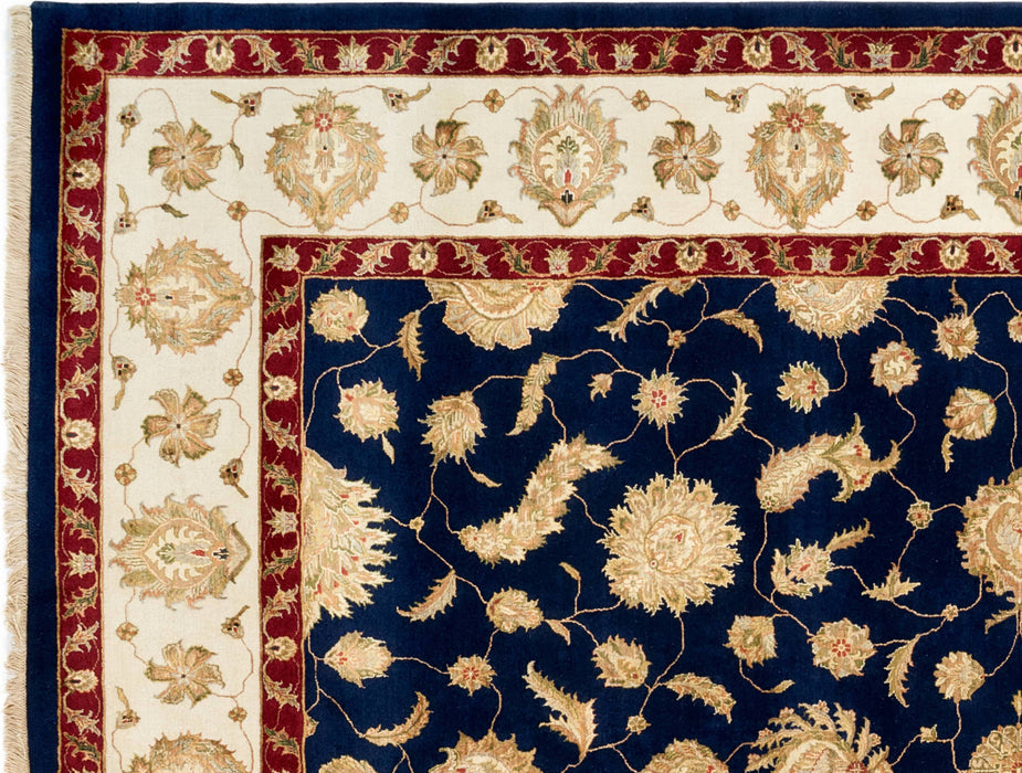 New Varanasi 8x10 Gold/Ivory/Blue Wool and Silk