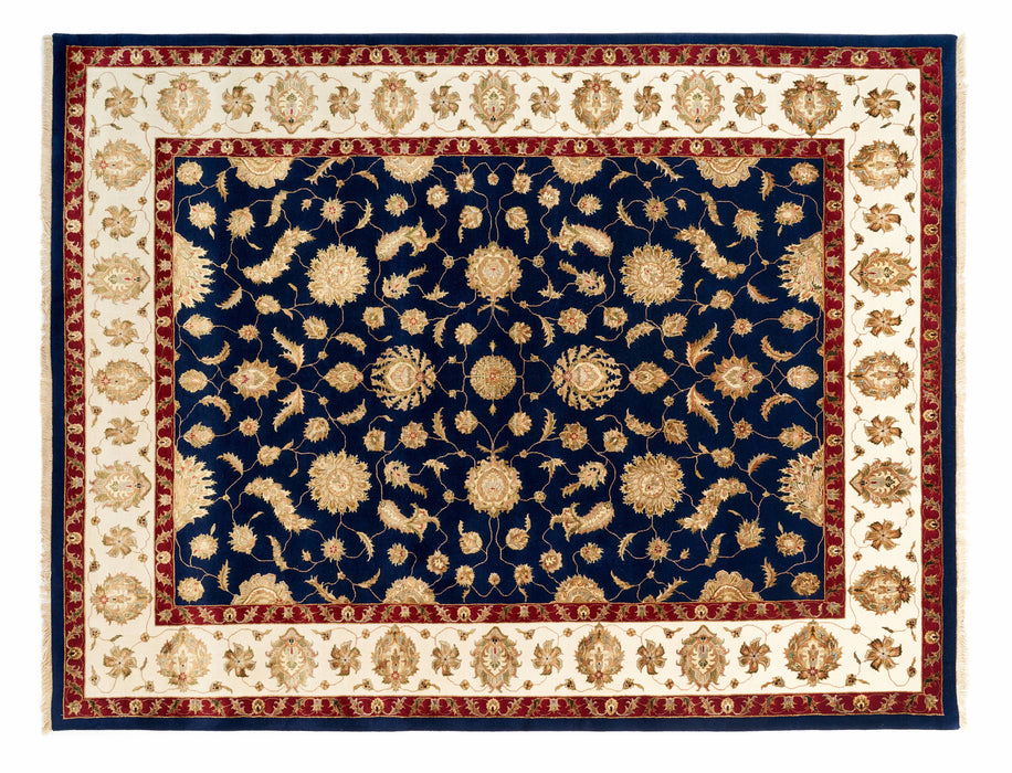 New Varanasi 8x10 Gold/Ivory/Blue Wool and Silk