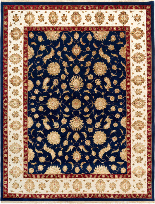 New Varanasi 8x10 Gold/Ivory/Blue Wool and Silk
