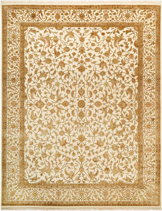 Varanasi 8x10 Beige/Light Green Wool and Silk Embossed