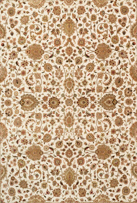 New Isfahan 8x10 Beige/Black Wool and Silk