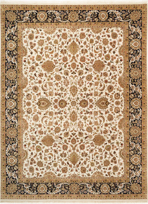 New Isfahan 8x10 Beige/Black Wool and Silk