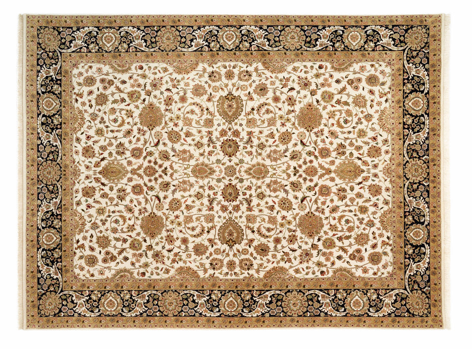 New Isfahan 8x10 Beige/Black Wool and Silk