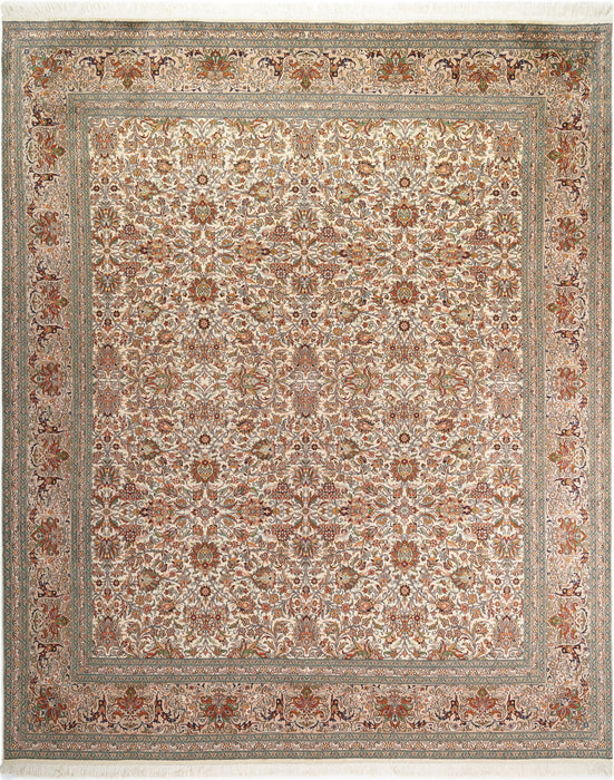 8x10 Kashan Silk Ivory / Light Brown