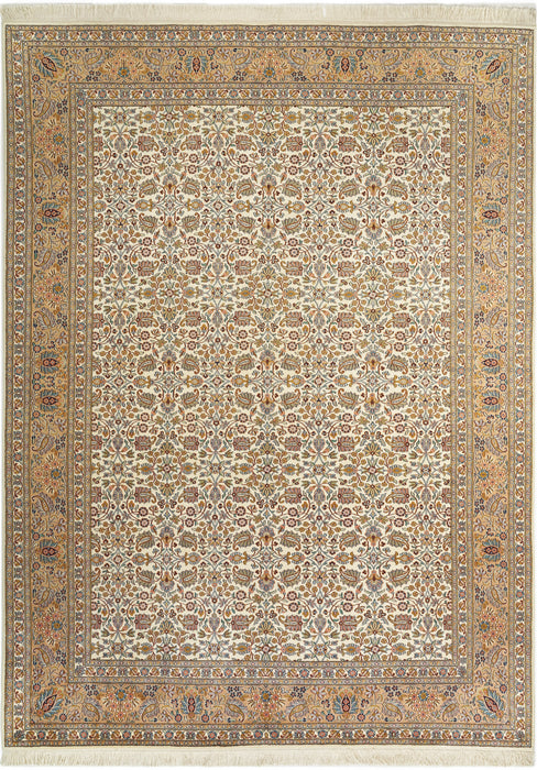Kashan 8x10 Silk Ivory, Blue and Rust