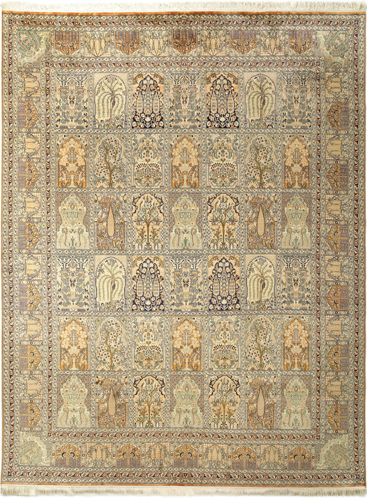 Garden 8x10 Hamadan Silk Ivory, Black and Rust