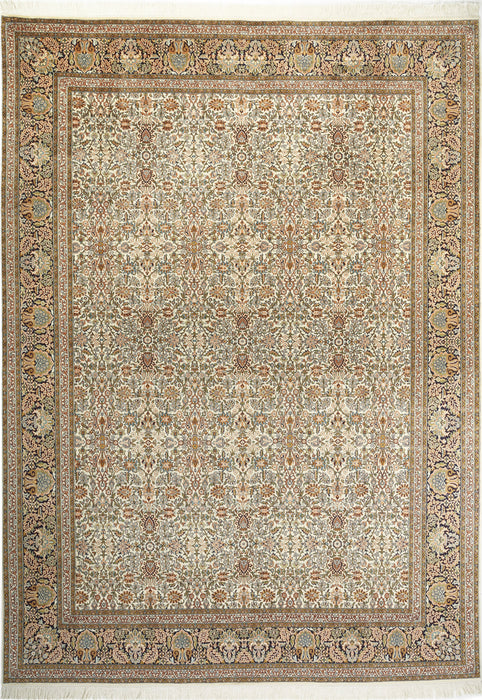 Kashan 8x10 Silk Ivory, Black and Rust