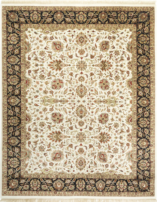 8x10 Indo Persian Ivory/Black Wool and Silk
