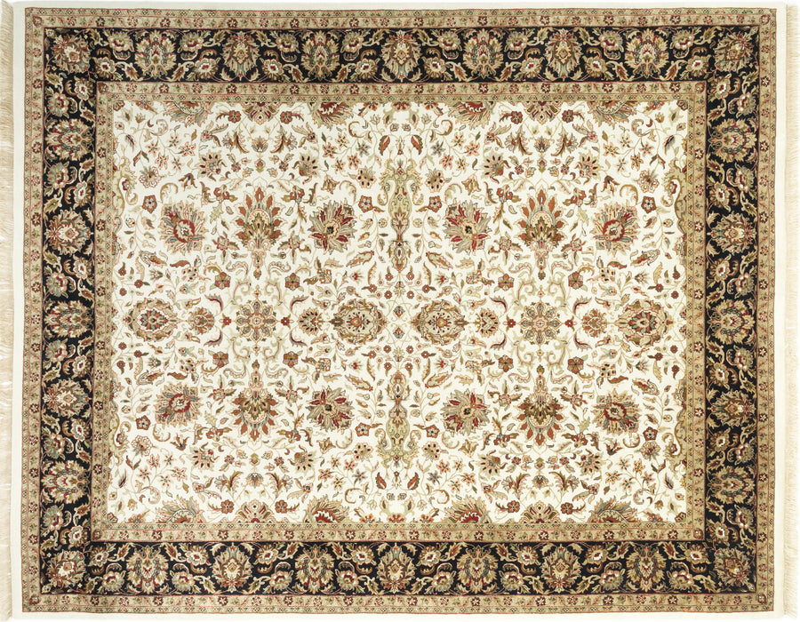 Indo Persian 8x10 Ivory/Black Wool and Silk