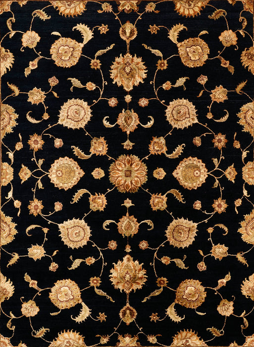 8x10 New Kashan Beige/Black Wool and Silk Embossed