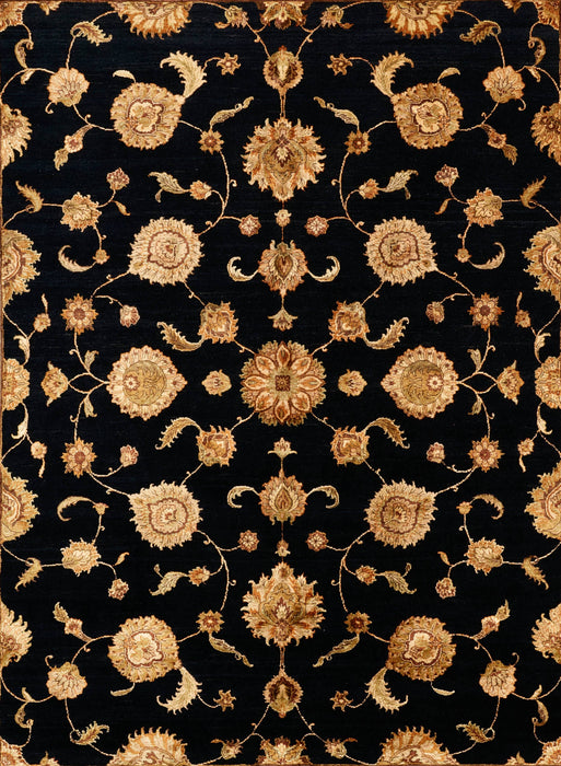 New Kashan 8x10 Beige/Black Wool and Silk Embossed