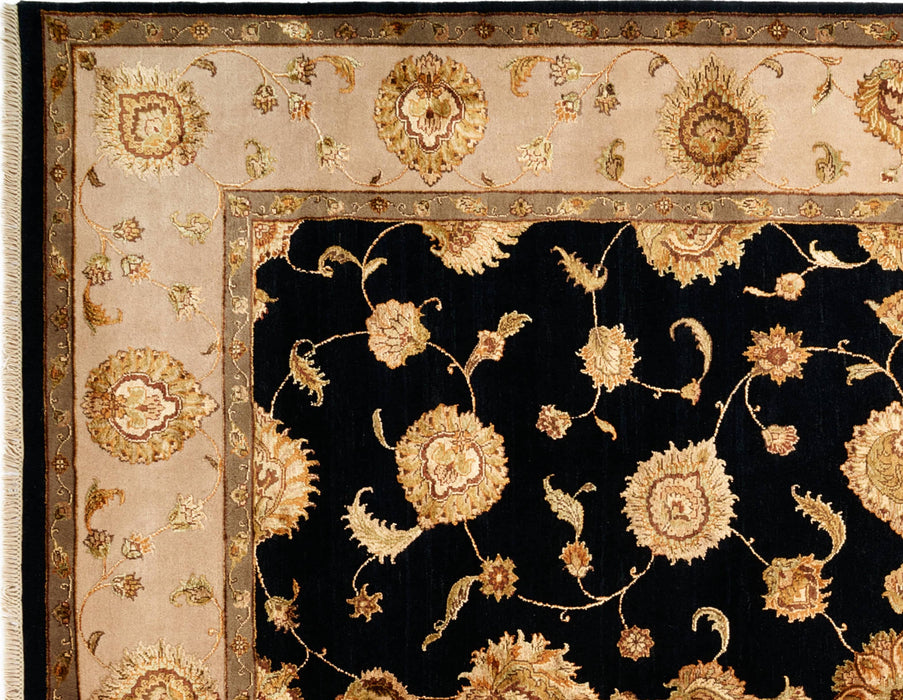 New Kashan 8x10 Beige/Black Wool and Silk Embossed