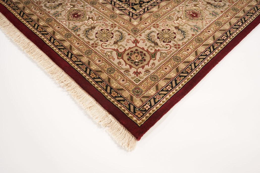 Tabriz 8x10 Burgundy/Beige/Blue Wool and Silk
