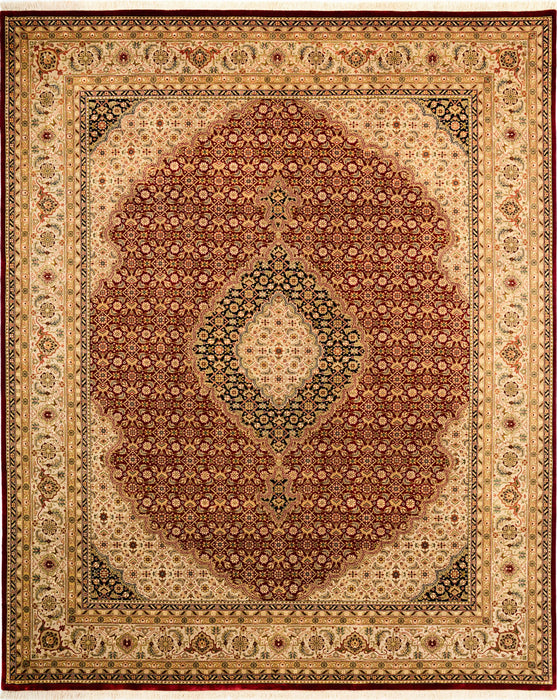 Tabriz 8x10 Burgundy/Beige/Blue Wool and Silk