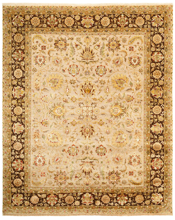 New Mashad 8x10 Ivory/Brown Wool and Silk