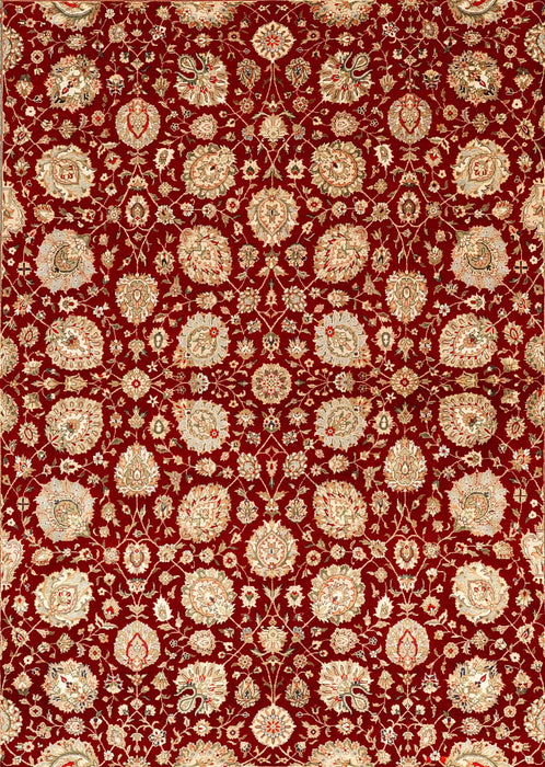 8x10 Indo Persian Burgundy/Beige Wool and Silk