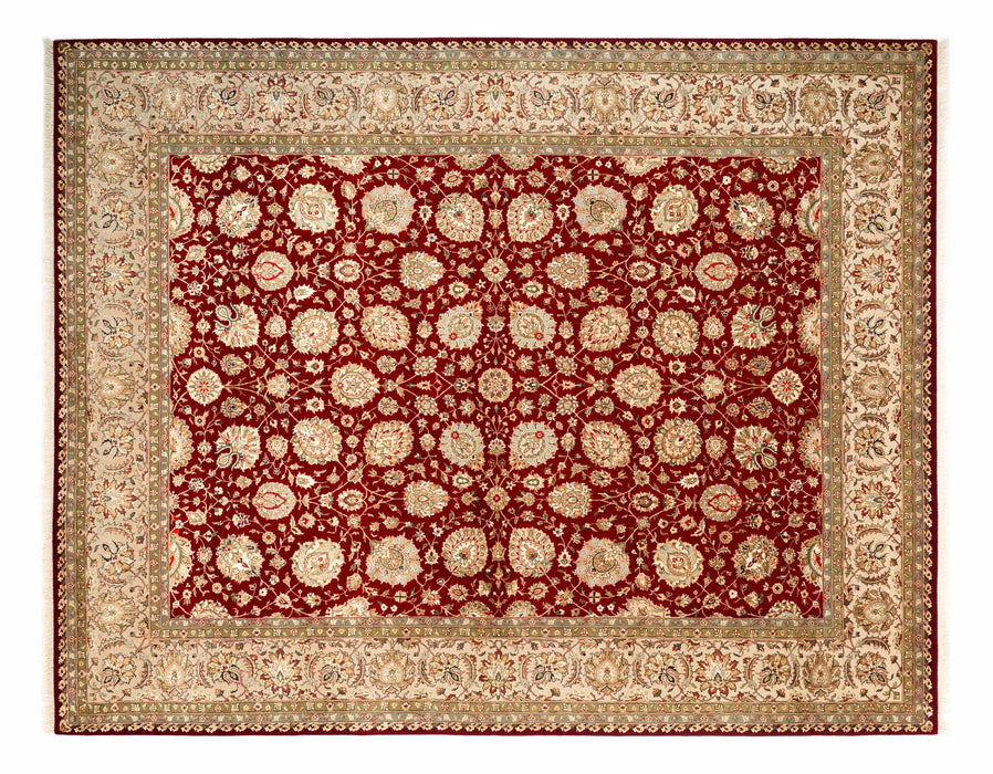 Indo Persian 8x10 Burgundy/Beige Wool and Silk