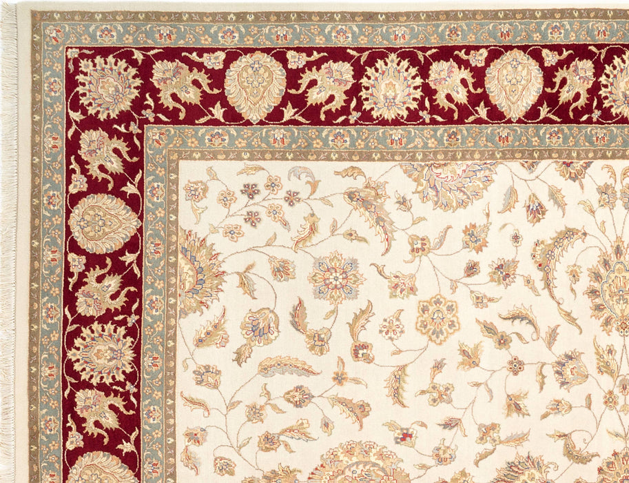 Agra 8x10 Beige/Ivory/Burgundy Wool and Silk