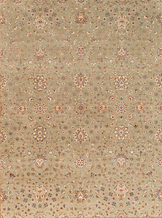 Indo Persian 8x10 Kirman Olive Green/Black Wool and Silk