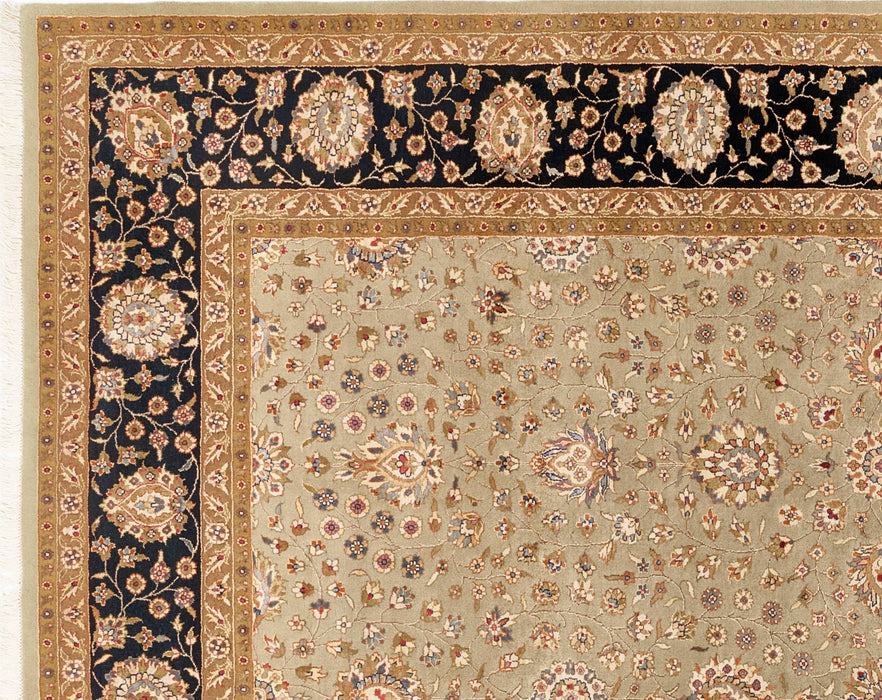 Indo Persian 8x10 Kirman Olive Green/Black Wool and Silk