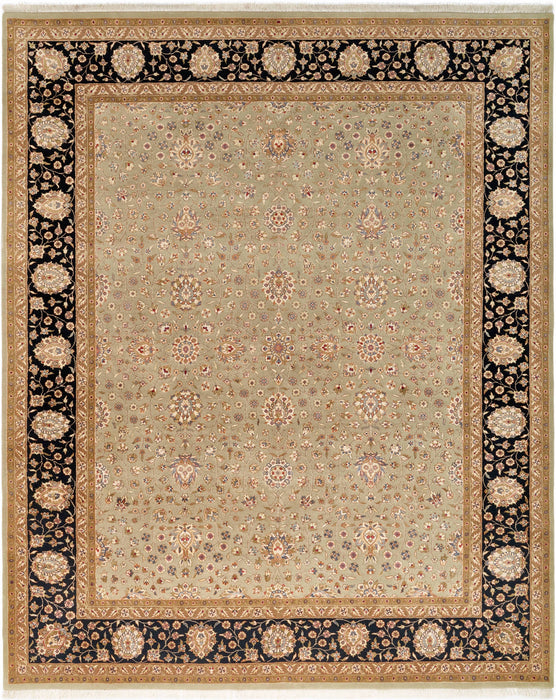 Indo Persian 8x10 Kirman Olive Green/Black Wool and Silk