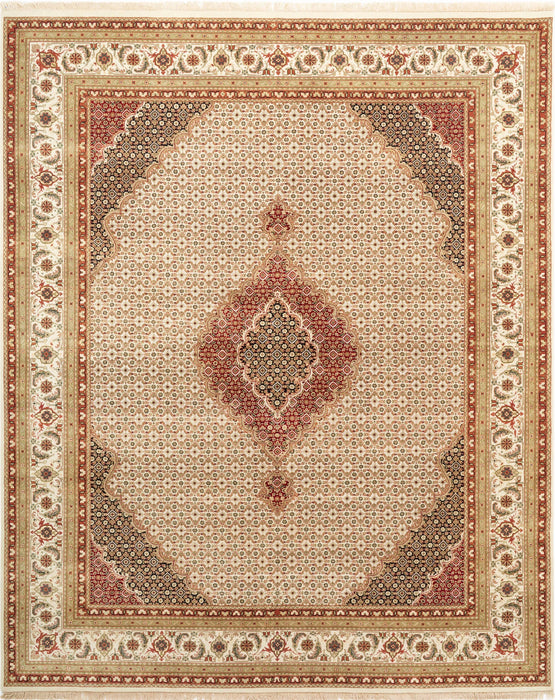 Mahi 8x10 Black/Ivory/Red Wool and Silk
