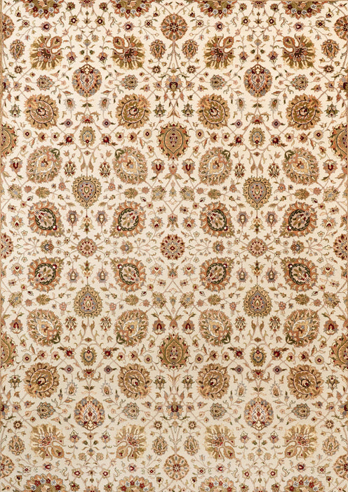 New Kashan 8x10 Beige/Burgundy Wool and Silk