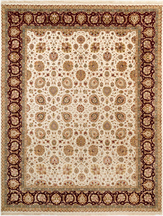 New Kashan 8x10 Beige/Burgundy Wool and Silk