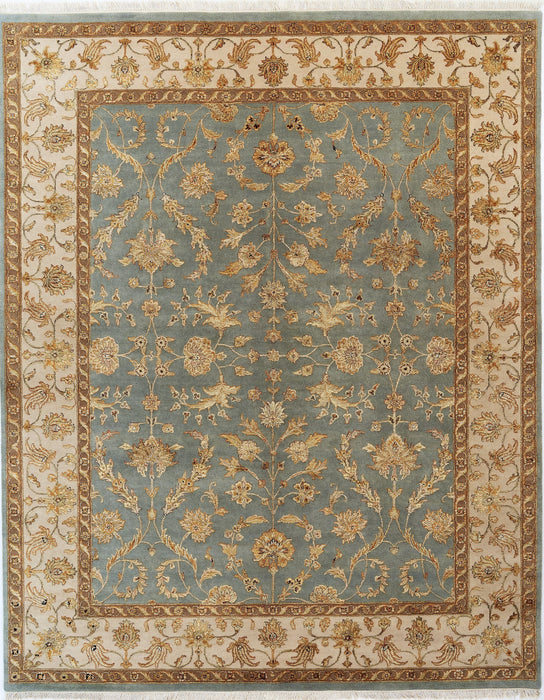 5x7 Reflection Light Blue/Ivory Wool and Embossed Silk