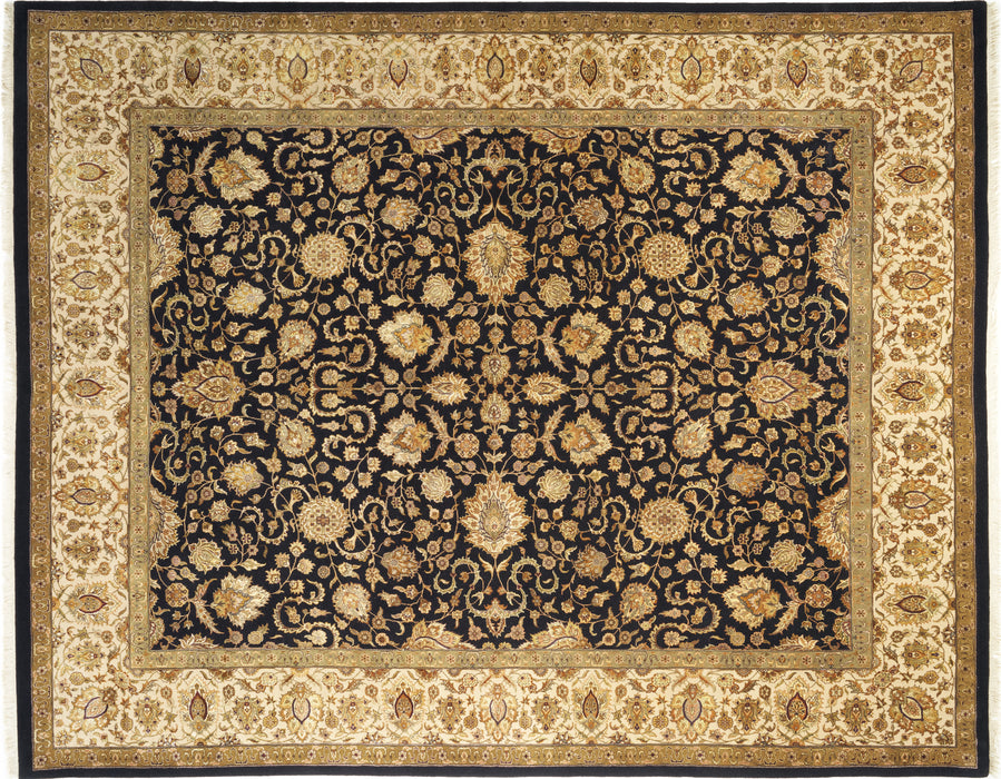 Enchante 8x10 Black/Beige Wool and Silk Embossed