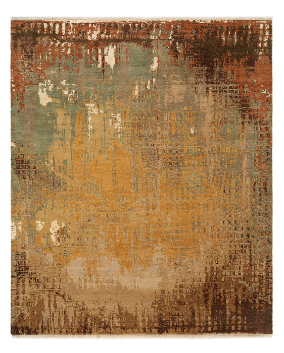 Textures 8x10 Green-Grey/Rust Wool and Silk