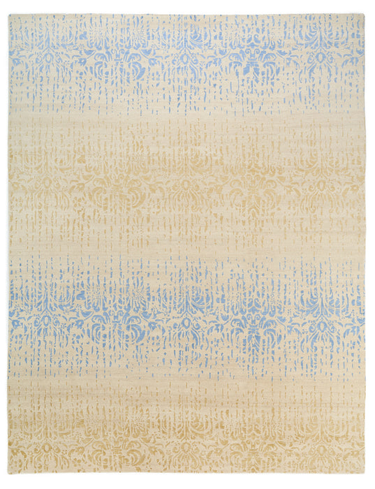 Sky Blue and Light Gold 9x12 Wool and Bamboo Silk