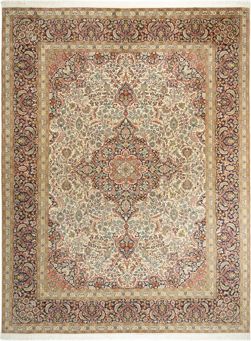 Kashan 9x12 Silk Ivory / Light Brown