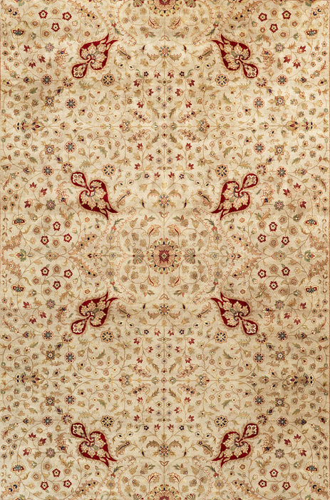 Indo Persian 9x12 Beige Burgandy Wool and Silk