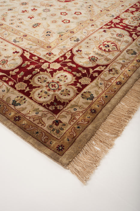 Indo Persian 9x12 Beige Burgandy Wool and Silk