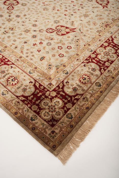 Indo Persian 9x12 Beige Burgandy Wool and Silk